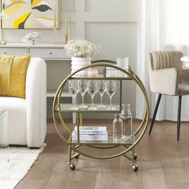 Wyld and Coco Gold Kitchen Trolley with Tempered Glass Shelves 50 x 34 cm - image 1
