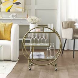 Wyld and Coco Gold Kitchen Trolley with Tempered Glass Shelves 50 x 34 cm - thumbnail 1