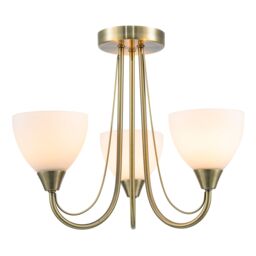 Happy Homewares Designer Three Arm Ceiling Light Fixture with Opal White Glass Shades in Metallic Gold - thumbnail 1