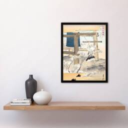 Artery8 Monk Ringing the Temple Bell Vintage Japan Framed Wall Art Print Gekko in Beige - Size: A4 - thumbnail 4