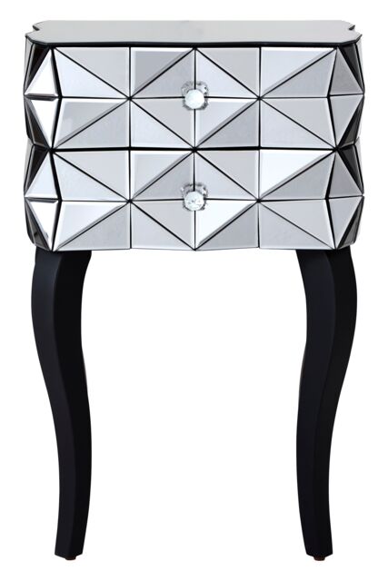 Orsina Unique 2 Drawer Bedside Table, Elegant Square Side Tables With Cut Glass Handles, Compact Lounge Sidetable in Silver - image 1