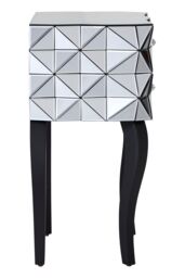 Orsina Unique 2 Drawer Bedside Table, Elegant Square Side Tables With Cut Glass Handles, Compact Lounge Sidetable in Silver - thumbnail 3