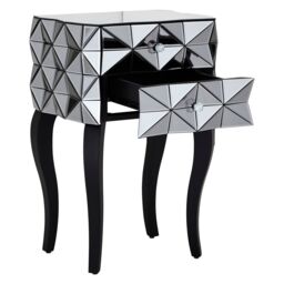 Orsina Unique 2 Drawer Bedside Table, Elegant Square Side Tables With Cut Glass Handles, Compact Lounge Sidetable in Silver - thumbnail 5
