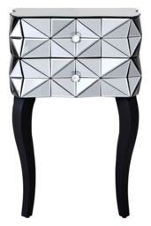 Orsina Unique 2 Drawer Bedside Table, Elegant Square Side Tables With Cut Glass Handles, Compact Lounge Sidetable in Silver - thumbnail 6