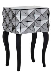 Orsina Unique 2 Drawer Bedside Table, Elegant Square Side Tables With Cut Glass Handles, Compact Lounge Sidetable in Silver - thumbnail 2