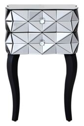 Orsina Unique 2 Drawer Bedside Table, Elegant Square Side Tables With Cut Glass Handles, Compact Lounge Sidetable in Silver