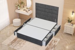 Somnior Chambery Divan Bed Frame 4 Draw with Floor Standing Headboard Velvet in Charcoal - Size: Super King - thumbnail 3