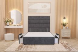 Somnior Chambery Divan Bed Frame 4 Draw with Floor Standing Headboard Velvet in Charcoal - Size: Super King - thumbnail 4