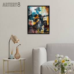 "Artery8 Blues Music Guitar Player Upcycle Framed Canvas Wall Art Print - Size: W12"" x H16""" - thumbnail 3