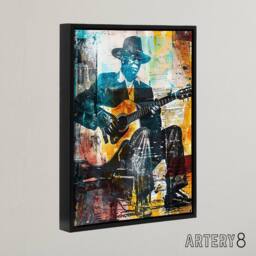 "Artery8 Blues Music Guitar Player Upcycle Framed Canvas Wall Art Print - Size: W12"" x H16""" - thumbnail 2