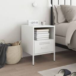 Berkfield Home Bedside Cabinet White 36x39x50.5 cm Steel - thumbnail 1