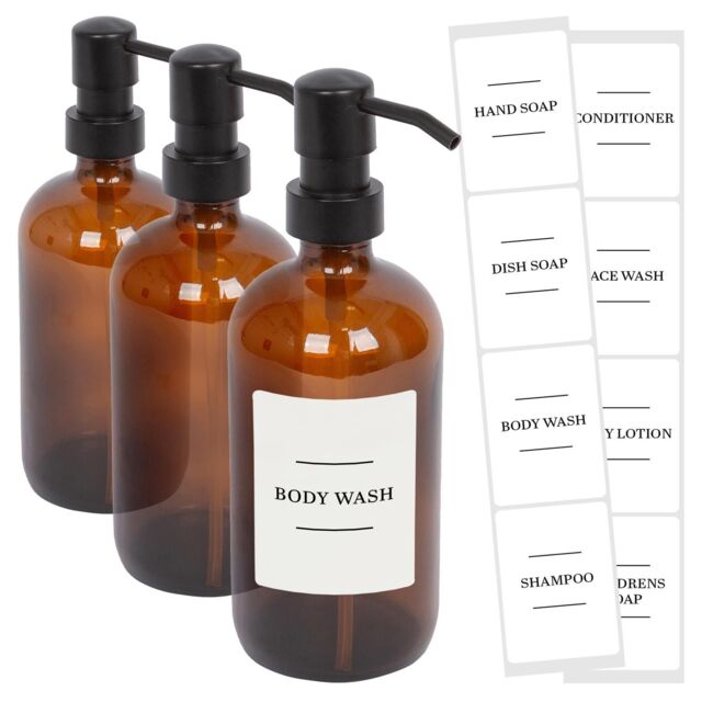 Harbour Housewares Glass Soap Dispensers with Labels - 500ml - White - Pack of 3 in Orange - image 1