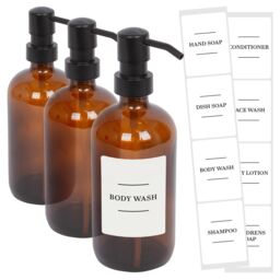 Harbour Housewares Glass Soap Dispensers with Labels - Pack of 3 in Orange