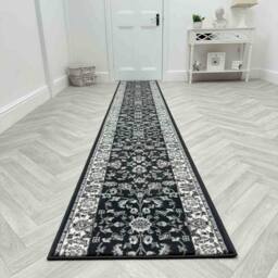 runrug Hallway Carpet Runner Rug - Soft & Comfy, 9mm - 'Traditional' in Dark Grey - Size: 60 cm x 420 cm - thumbnail 4