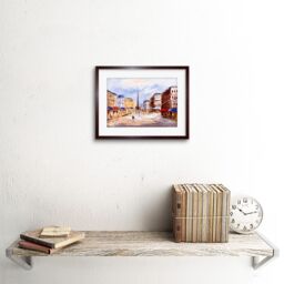 "Artery8 Wall Art Print European Cityscape Painting Art Framed 9x7 inch in Brown - Size: W7"" x H9""" - thumbnail 2