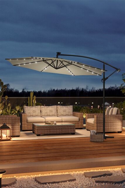 Living and Home Outdoor Lighted Patio Umbrella with Crank Lift System（Base is not included） in Beige - image 1