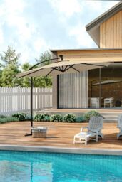 Living and Home Outdoor Lighted Patio Umbrella with Crank Lift System（Base is not included） in Beige - thumbnail 3