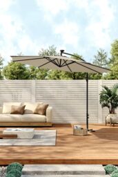 Living and Home Outdoor Lighted Patio Umbrella with Crank Lift System（Base is not included） in Beige - thumbnail 2
