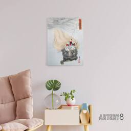 "Artery8 Mizue Urashima Sea Turtle Myth Canvas Wall Art Print Ogata Gekko in Beige - Size: W18"" x H24""" - thumbnail 3
