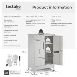 tectake Blake Filing Cabinet, Magnetic Closure, Adjustable Shelves in Grey - Size: 1 Pack - thumbnail 6
