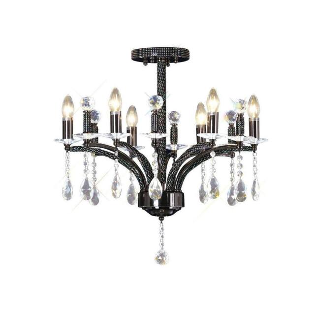 Netlighting Fiore Semi Flush Ceiling Pendant 6 Light Black Chrome Crystal - image 1