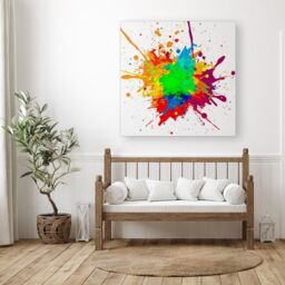 "Warren Reed - Designer Paint Splash Canvas in Green - Size: W30"" x H30""" - thumbnail 3