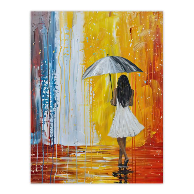"Artery8 Woman with Umbrella in Rainbow Rain Modern Art Wall Art Print - Size: W18"" x H24""" - image 1