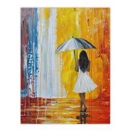 "Artery8 Woman with Umbrella in Rainbow Rain Modern Art Wall Art Print - Size: W18"" x H24""" - thumbnail 1