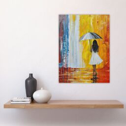 "Artery8 Woman with Umbrella in Rainbow Rain Modern Art Wall Art Print - Size: W18"" x H24""" - thumbnail 4