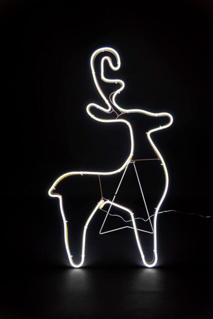 Shatchi Reindeer Neon Effect Rope Light Silhouette Double Side 90 Cool White LEDs Christmas Outdoor - image 1