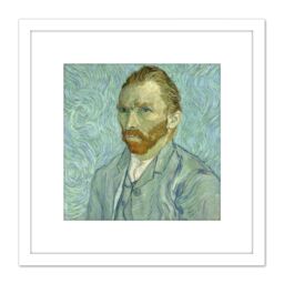 Artery8 Vincent Van Gogh Self Portrait Painting 8X8 Inch Square Wooden Framed Wall Art Print Picture with Mount in White - thumbnail 1