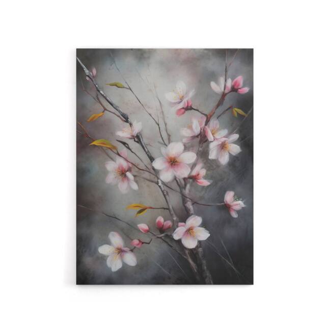 "Artery8 Cherry Blossom Tree Branch Canvas Wall Art Print in Grey - Size: W18"" x H24""" - image 1