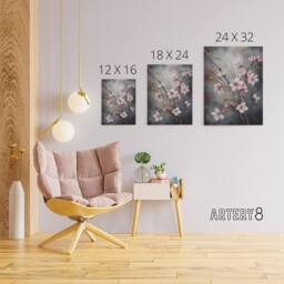 "Artery8 Cherry Blossom Tree Branch Canvas Wall Art Print in Grey - Size: W18"" x H24""" - thumbnail 4