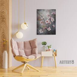 "Artery8 Cherry Blossom Tree Branch Canvas Wall Art Print in Grey - Size: W18"" x H24""" - thumbnail 3