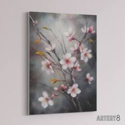 "Artery8 Cherry Blossom Tree Branch Canvas Wall Art Print in Grey - Size: W18"" x H24""" - thumbnail 2