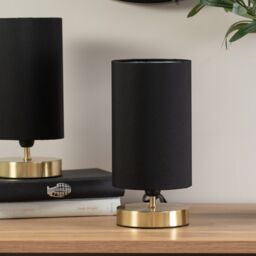 ValueLights Francis Brushed Gold Dimmable Touch Table Lamps with Fabric Shade in Black - thumbnail 4