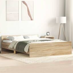 Berkfield Home Durable Bed Frame with Headboard & Footboard Sonoma Oak 140x200 cm in Light Tan - thumbnail 2