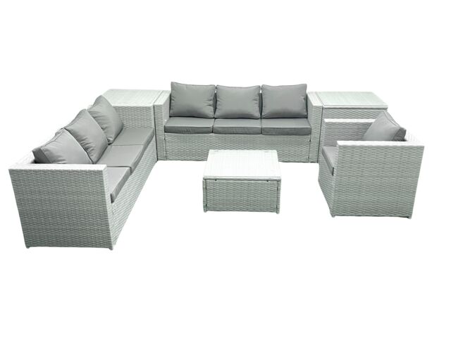 Fimous Wicker PE Rattan Sofa Garden Furniture Set with Armchair Square Coffee Table 2 Side Tables Light Grey Mixed - image 1