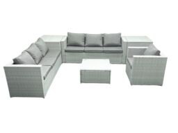 Fimous Wicker PE Rattan Sofa Garden Furniture Set with Armchair Square Coffee Table 2 Side Tables Light Grey Mixed - thumbnail 1