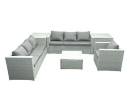 Fimous Wicker PE Rattan Sofa Garden Furniture Set with Armchair Square Coffee Table 2 Side Tables Light Grey Mixed - thumbnail 2