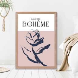 ARTZE Blush & Navy Blue Rose Boho Sketch Floral Framed Print SIZE: A3 with Oak Frame - Size: A4 - thumbnail 2