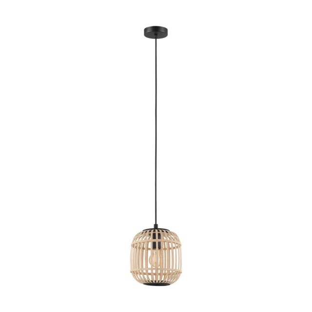 Loops Hanging Ceiling Pendant Light Black & Wicker Cage 1x 28W E27 Feature Lamp - image 1