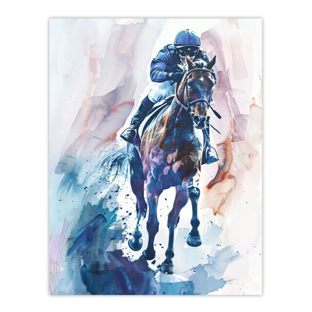 "Artery8 Jockey on Racehorse Modern Watercolour Light Wall Art Print - Size: W24"" x H32""" - image 1