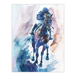 "Artery8 Jockey on Racehorse Modern Watercolour Light Wall Art Print - Size: W24"" x H32""" - thumbnail 1
