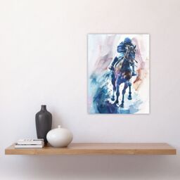 "Artery8 Jockey on Racehorse Modern Watercolour Light Wall Art Print - Size: W24"" x H32""" - thumbnail 4