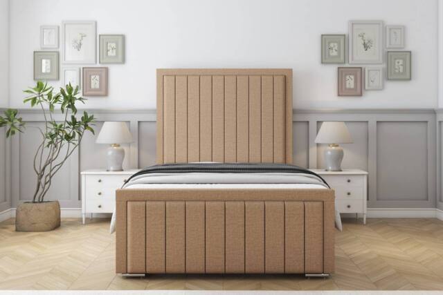"Sloomy Pemberton Dumfries Frame-Mattress - 50"" Upholstered Headboard in Light Brown - Size: Small Single" - image 1