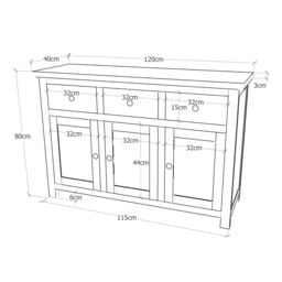 Cabinet Bits Argenta Light Grey 3 Drawer 3 Door Sideboard Brass Knob - thumbnail 2