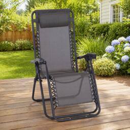 STILVORA Sun Lounger Recliner with Folding Metal Frame in Grey