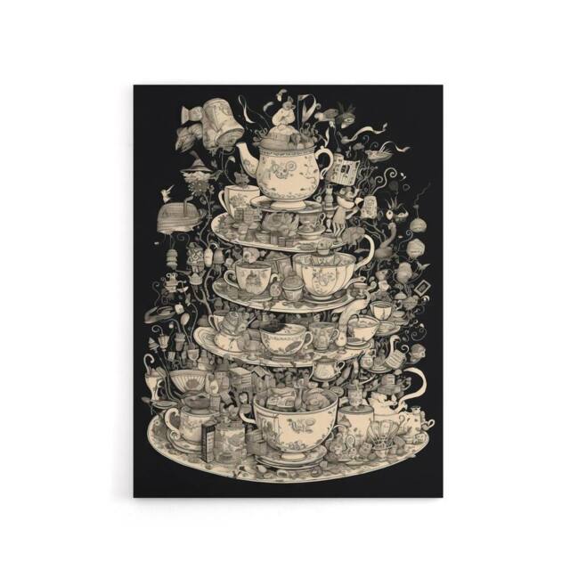 "Artery8 Alice Adventures In Wonderland Tea Party Canvas Wall Art Print in Black - Size: W18"" x H24""" - image 1