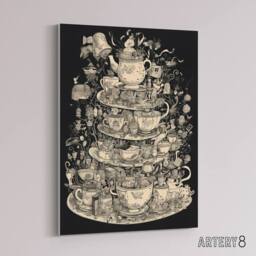 "Artery8 Alice Adventures In Wonderland Tea Party Canvas Wall Art Print in Black - Size: W18"" x H24""" - thumbnail 2